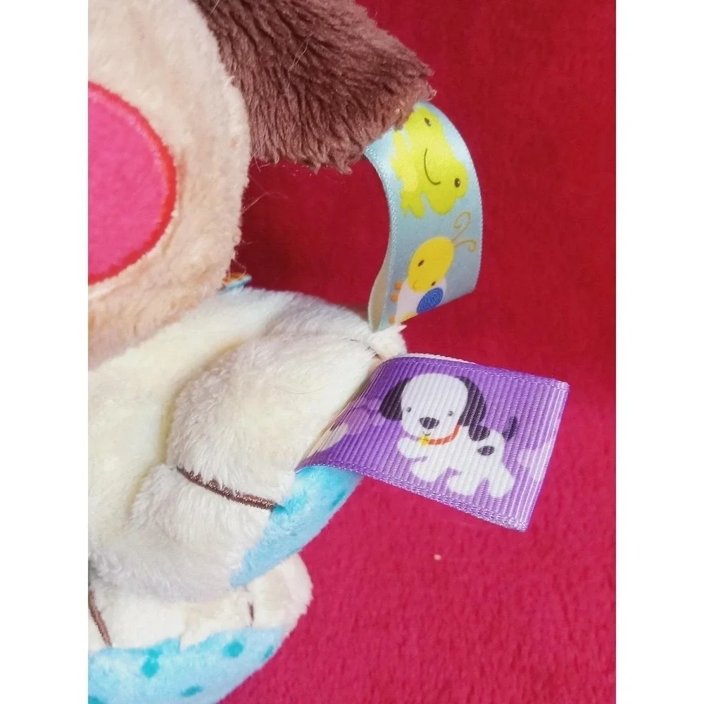 Taggies Tag n Play Pals PUPPY DOG 10in Cream Soft Rattle Plush Lovey Clip preown